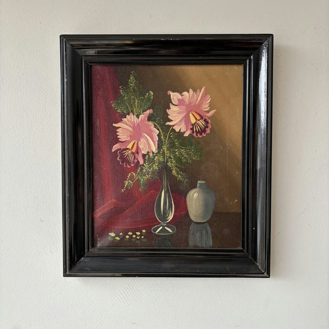 Fine Oil Painting Floral Still Life "Pink Blooms" Vintage Small Artwork - HollandArtShop