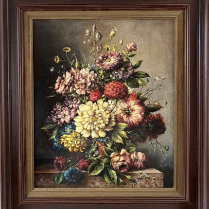 Fine Oil Painting Flowery Still Life "Floral Arrangement" Authentic Large Art - HollandArtShop
