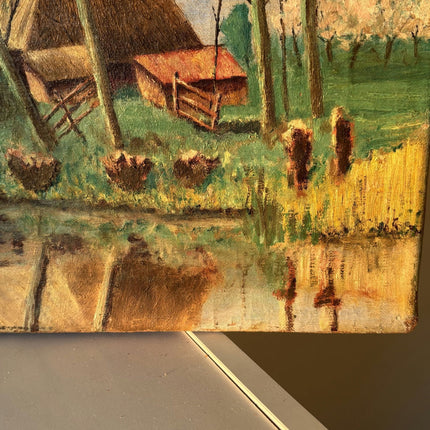 Fine Oil Painting Landscape "Thatched Cottage" Classic Small Artwork - HollandArtShop