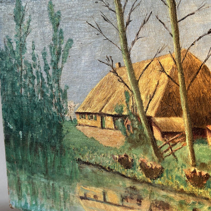 Fine Oil Painting Landscape "Thatched Cottage" Classic Small Artwork - HollandArtShop