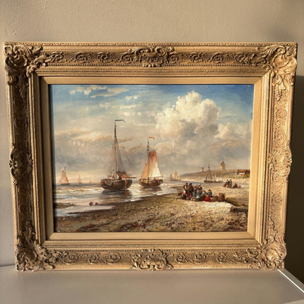 Fine Seascape Oil Painting "Fishing Boats" Traditional Medium Artwork - HollandArtShop