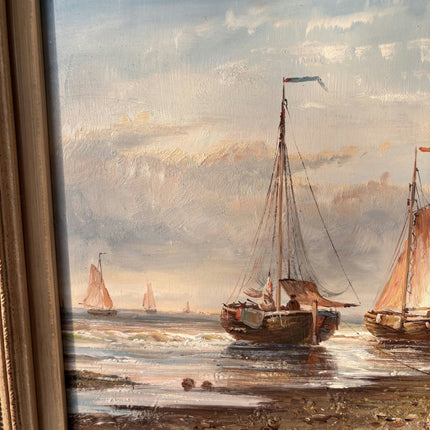 Fine Seascape Oil Painting "Fishing Boats" Traditional Medium Artwork - HollandArtShop