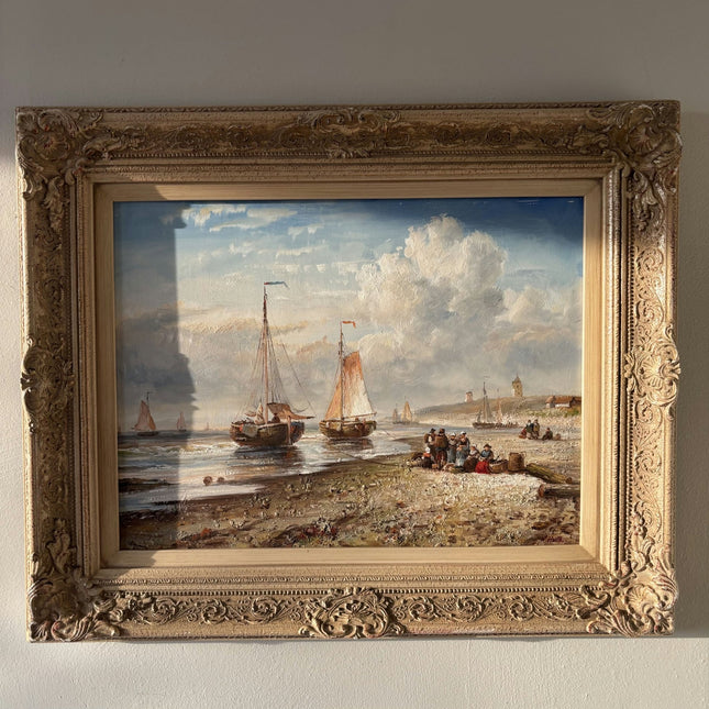 Fine Seascape Oil Painting "Fishing Boats" Traditional Medium Artwork - HollandArtShop