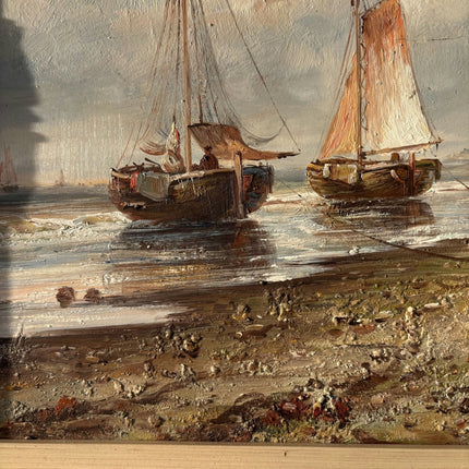 Fine Seascape Oil Painting "Fishing Boats" Traditional Medium Artwork - HollandArtShop