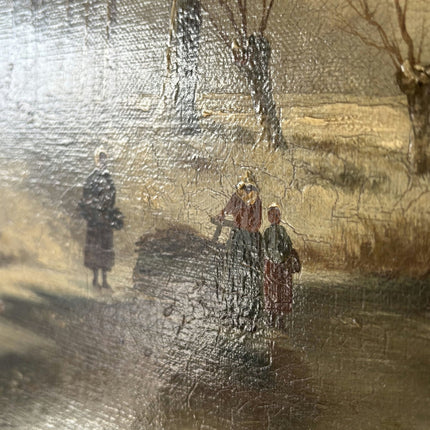 Fine Winter Landscape Oil Painting "Frozen River Scene" Remarkable Medium Art - HollandArtShop