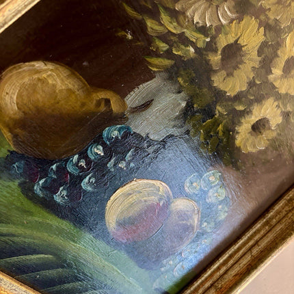 Flower Oil Painting Sunflowers Still Life with Fruits Grapes in Golden Frame - HollandArtShop