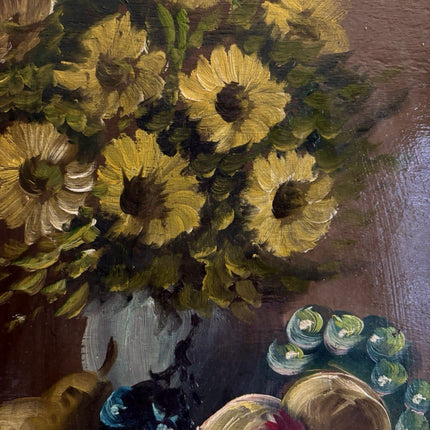 Flower Oil Painting Sunflowers Still Life with Fruits Grapes in Golden Frame - HollandArtShop