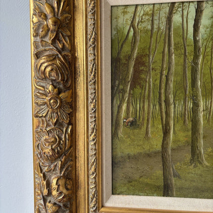 “Forest Stream with Pheansants” – Vintage Woodland Landscape – Framed Painting - HollandArtShop