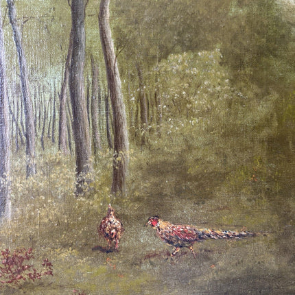 “Forest Stream with Pheansants” – Vintage Woodland Landscape – Framed Painting - HollandArtShop