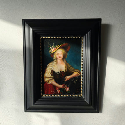 French Portrait of a Chique Lady Hat in Garments Hand Made Oil Painting - HollandArtShop