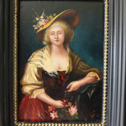 French Portrait of a Chique Lady Hat in Garments Hand Made Oil Painting - HollandArtShop