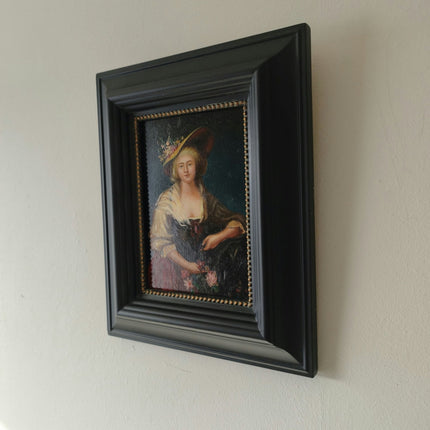 French Portrait of a Chique Lady Hat in Garments Hand Made Oil Painting - HollandArtShop