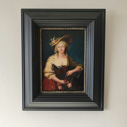 French Portrait of a Chique Lady Hat in Garments Hand Made Oil Painting - HollandArtShop