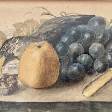 “FRUIT AND GRAPES” Vintage Hand - Painted Still Life Framed Art Drawing Art - HollandArtShop