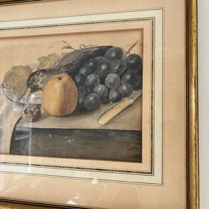“FRUIT AND GRAPES” Vintage Hand - Painted Still Life Framed Art Drawing Art - HollandArtShop
