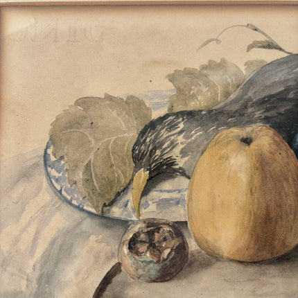 “FRUIT AND GRAPES” Vintage Hand - Painted Still Life Framed Art Drawing Art - HollandArtShop