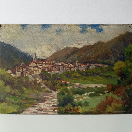 Detailed Landscape Oil Painting "Mountain Village" Handcrafted Small Artwork Holland Art Shop