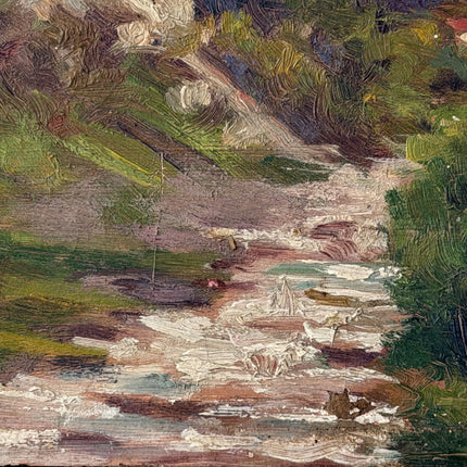 Detailed Landscape Oil Painting "Mountain Village" Handcrafted Small Artwork Holland Art Shop