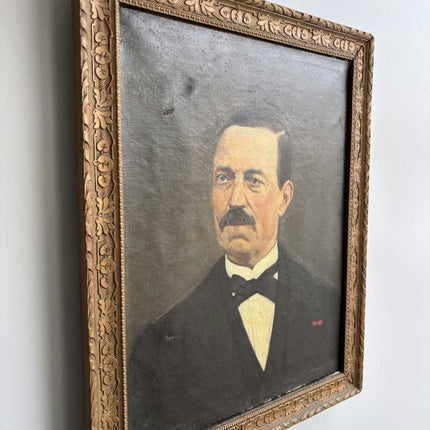 19th Century Antique Portrait Oil Painting "Moustached Gentleman" Artwork Holland Art Shop