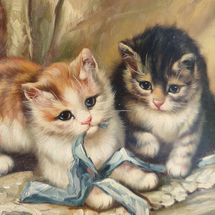 Hand Made Kittens on Panel Oil Painting Cats Playing Cute Animal Art - HollandArtShop