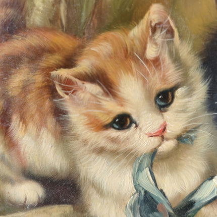 Hand Made Kittens on Panel Oil Painting Cats Playing Cute Animal Art - HollandArtShop