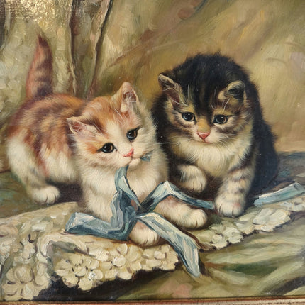 Hand Made Kittens on Panel Oil Painting Cats Playing Cute Animal Art - HollandArtShop
