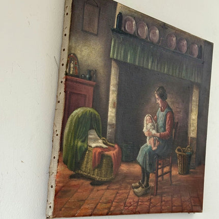 Handcrafted Oil Painting Interior "Mother And Child" Refined Medium Artwork - HollandArtShop
