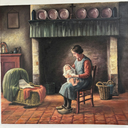 Handcrafted Oil Painting Interior "Mother And Child" Refined Medium Artwork - HollandArtShop