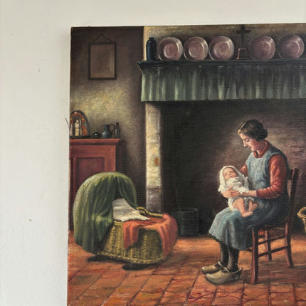 Handcrafted Oil Painting Interior "Mother And Child" Refined Medium Artwork - HollandArtShop