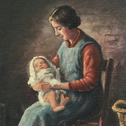 Handcrafted Oil Painting Interior "Mother And Child" Refined Medium Artwork - HollandArtShop