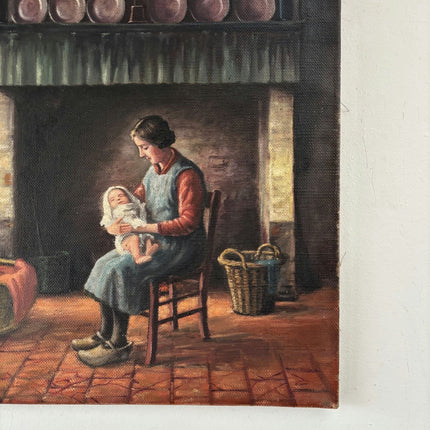 Handcrafted Oil Painting Interior "Mother And Child" Refined Medium Artwork - HollandArtShop