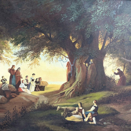 Handcrafted Oil Painting Scenery "Gathering Under Trees" Classic Medium Artwork - HollandArtShop