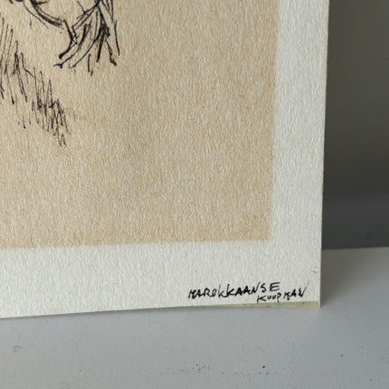 Handcrafted Portrait Ink Drawing "Relaxed Figure" Intriguing Small Artwork - HollandArtShop