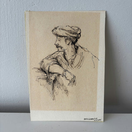 Handcrafted Portrait Ink Drawing "Relaxed Figure" Intriguing Small Artwork - HollandArtShop