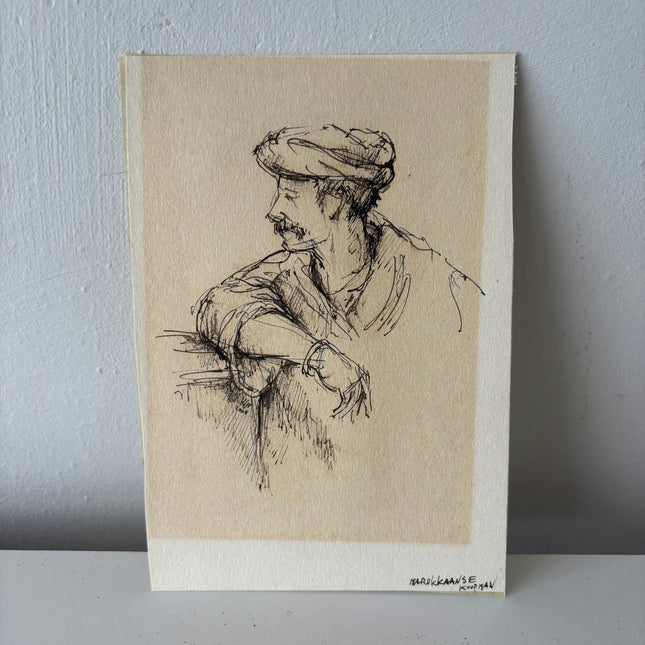 Handcrafted Portrait Ink Drawing "Relaxed Figure" Intriguing Small Artwork - HollandArtShop