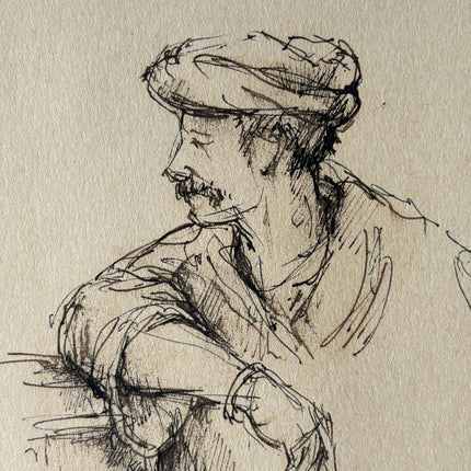 Handcrafted Portrait Ink Drawing "Relaxed Figure" Intriguing Small Artwork - HollandArtShop