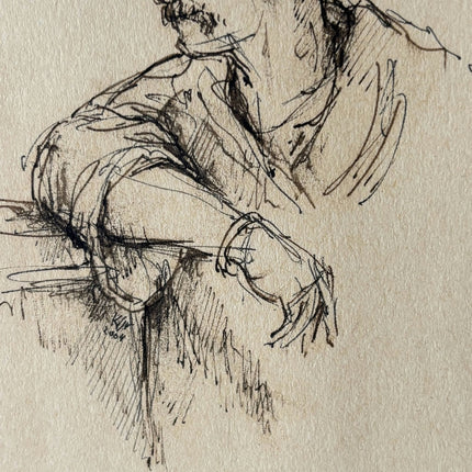 Handcrafted Portrait Ink Drawing "Relaxed Figure" Intriguing Small Artwork - HollandArtShop