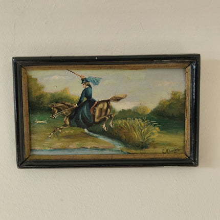 Horse Oil Painting Animals "Riding Woman" Traditional Small Art - HollandArtShop