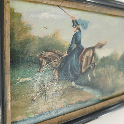 Horse Oil Painting Animals "Riding Woman" Traditional Small Art - HollandArtShop