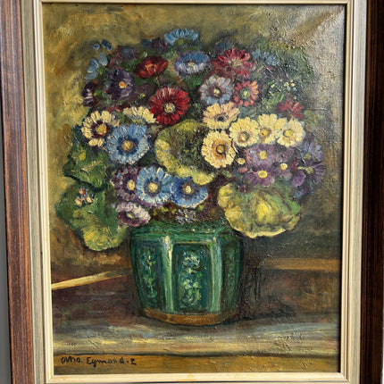 Refined Floral Still Life Oil Painting "Green Vase" Rustic Art Holland Art Shop