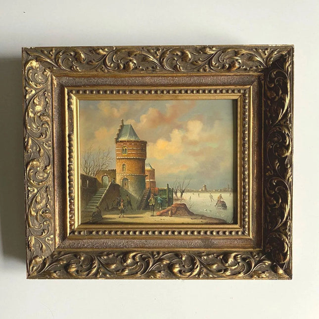 Ice Skating Figures Oil Painting Signed Pieter Cornelis Steenhouwer Born 1896 - HollandArtShop