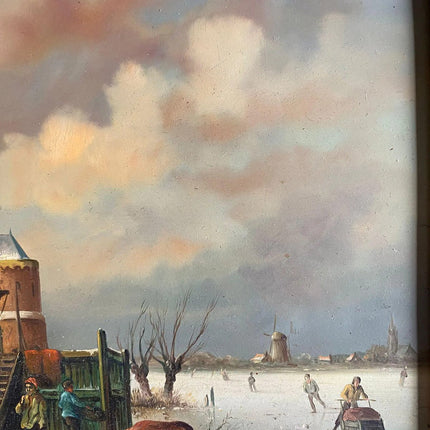 Ice Skating Figures Oil Painting Signed Pieter Cornelis Steenhouwer Born 1896 - HollandArtShop