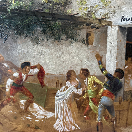 Incredible Antique Hand - Painted Oil Painting of People Dancing With Fine Detail - HollandArtShop