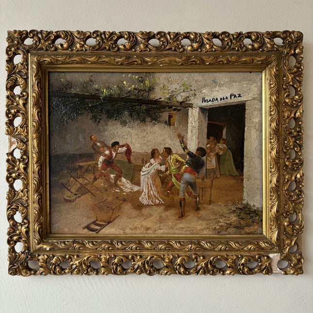 Incredible Antique Hand - Painted Oil Painting of People Dancing With Fine Detail - HollandArtShop