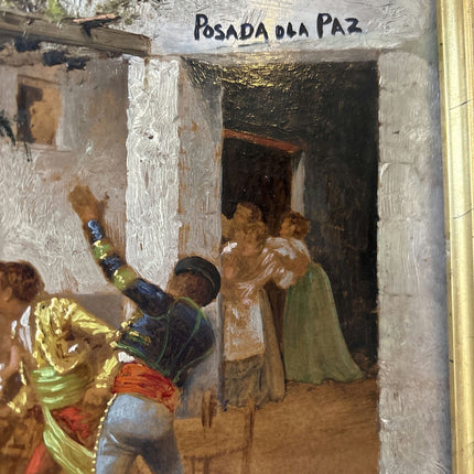 Incredible Antique Hand - Painted Oil Painting of People Dancing With Fine Detail - HollandArtShop