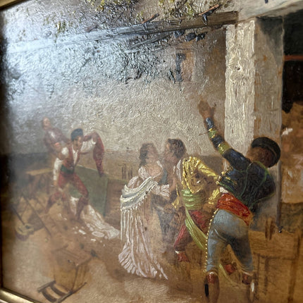 Incredible Antique Hand - Painted Oil Painting of People Dancing With Fine Detail - HollandArtShop
