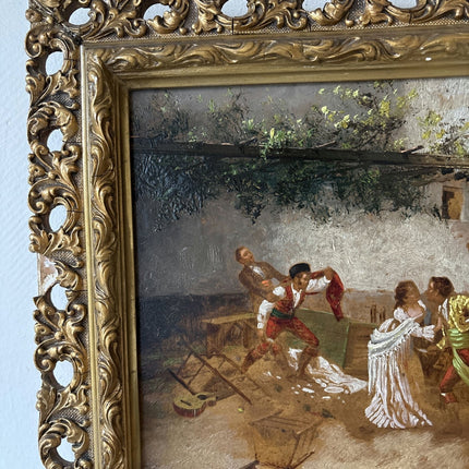 Incredible Antique Hand - Painted Oil Painting of People Dancing With Fine Detail - HollandArtShop