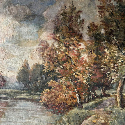 Intriguing Landscape Oil Painting "Autumn Pathway" Antique Medium Artwork - HollandArtShop