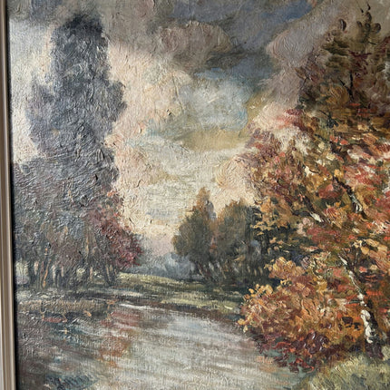 Intriguing Landscape Oil Painting "Autumn Pathway" Antique Medium Artwork - HollandArtShop