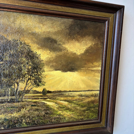 Intriguing Landscape Oil Painting "Golden Sunset Tree" Vintage Netherlands Art - HollandArtShop